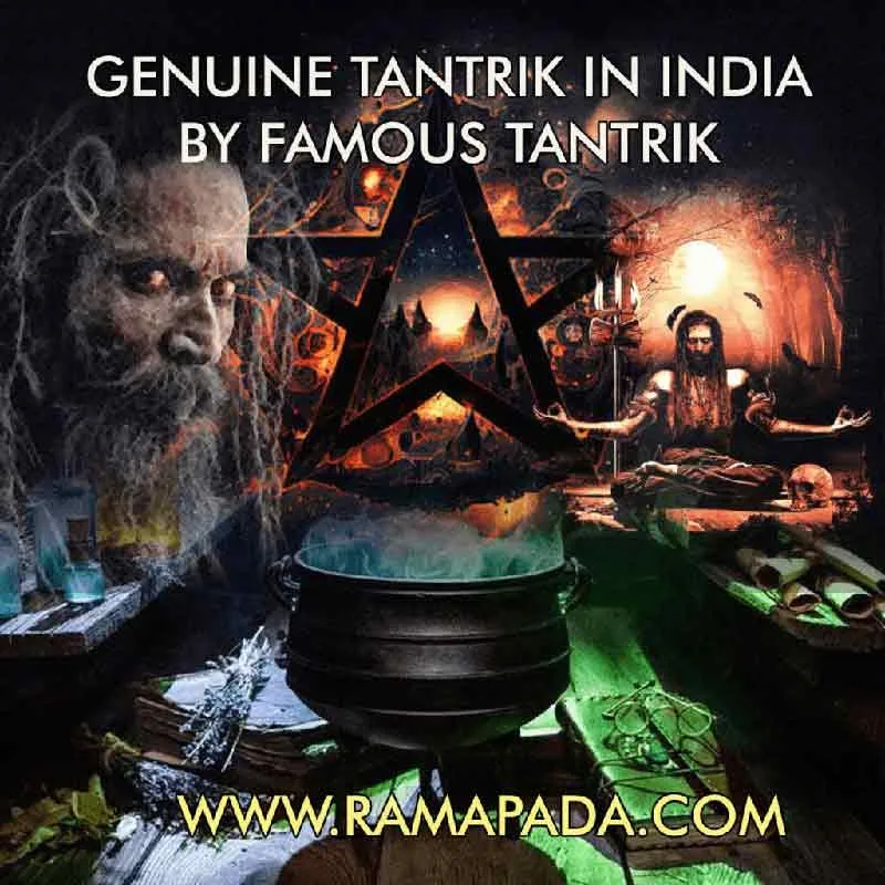 A genuine tantrik in India performing tantra ritual with spiritual symbols and fire energy