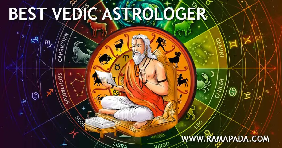 Best Vedic astrologer with zodiac wheel and ancient sage representing Vedic astrology wisdom