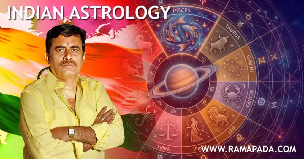 Indian astrology showing zodiac wheel and horoscope analysis with Vedic astrology guidance