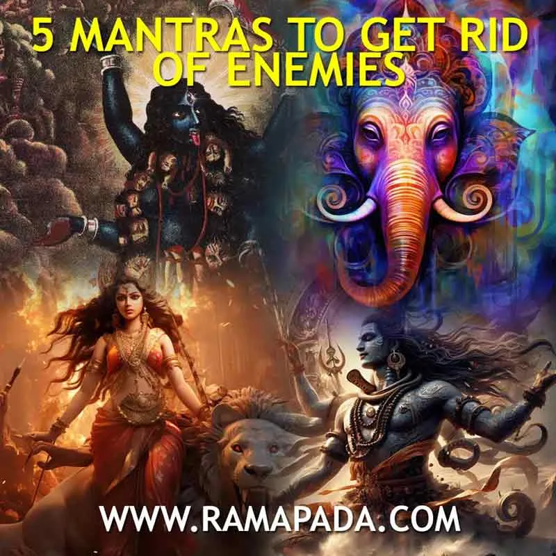 Spiritual artwork featuring Hindu deities and 5 mantras to get rid of enemies