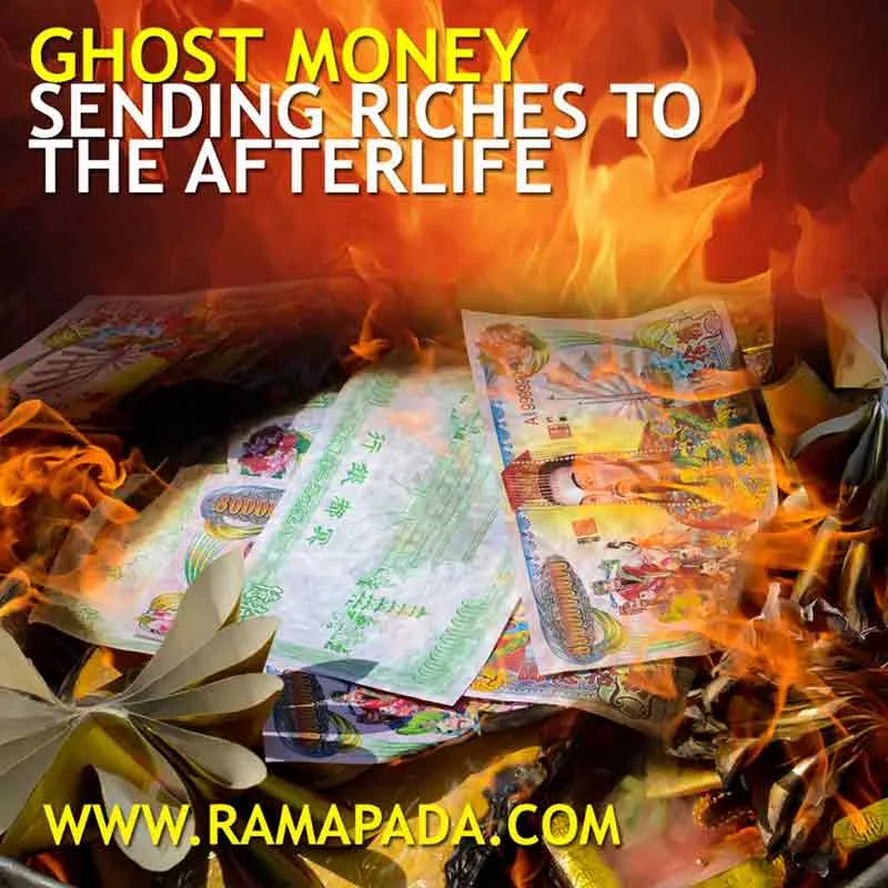 Ghost money burning ritual symbolizing offerings to ancestors and the afterlife