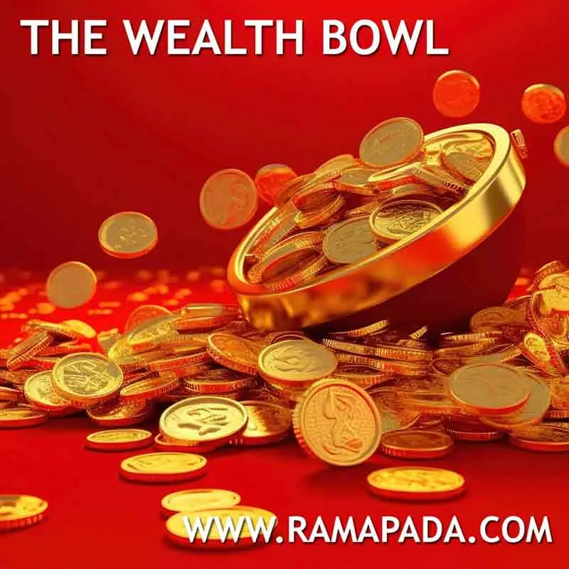 A wealth bowl filled with gold coins symbolising prosperity, abundance and financial success