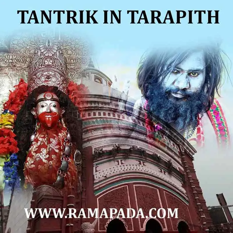 Tantrik in Tarapith with Goddess Tara temple and spiritual tantric symbolism