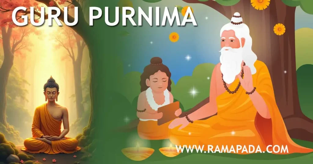 Guru Purnima celebration with guru and disciple showing spiritual guidance and gratitude