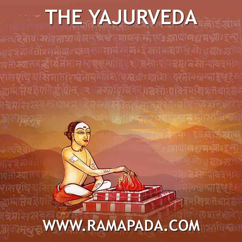 The Yajurveda ancient Vedic scripture image with sage performing sacred fire ritual