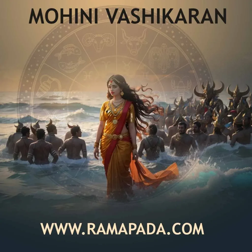 Mohini Vashikaran ritual concept with divine feminine energy, astrology symbols and spiritual attraction power by Ramapada Acharjee