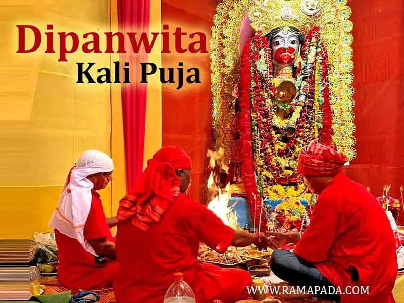 Dipanwita Kali Puja ritual, India; goddess Kali worship; spiritual tantra; puja; Ramapada Acharjee