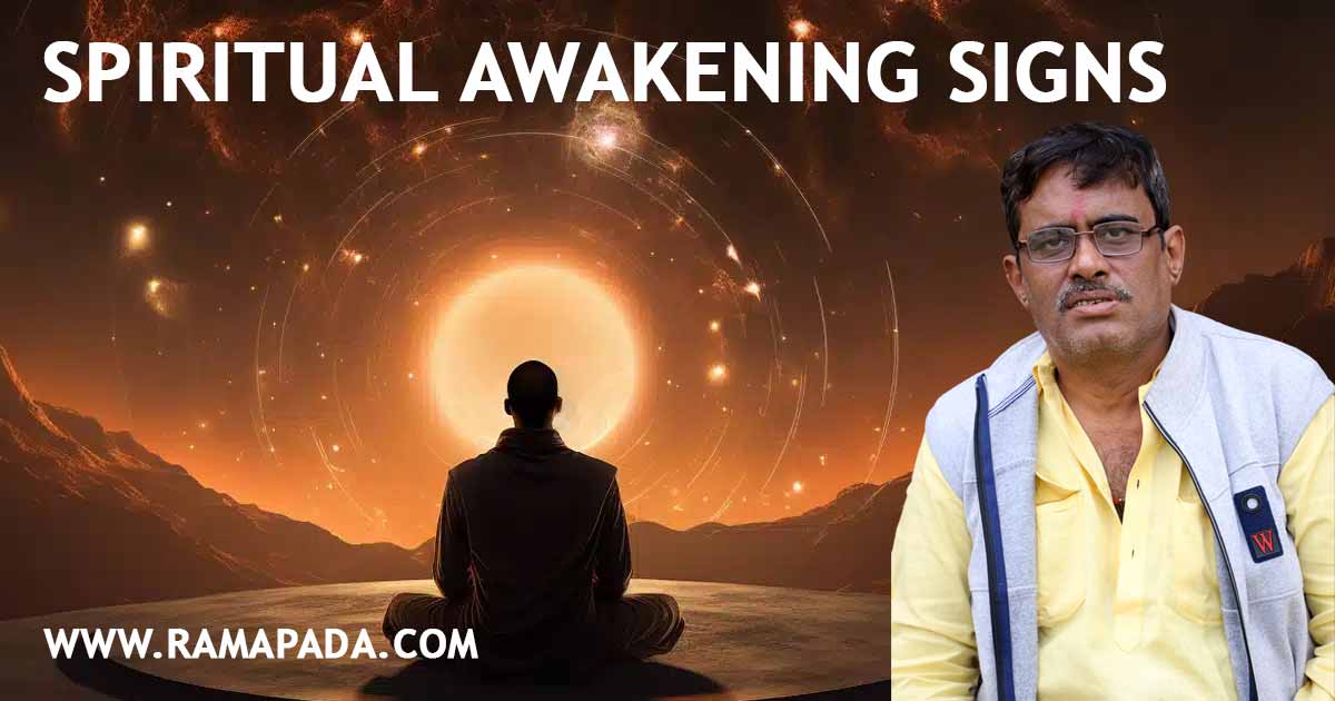 Spiritual awakening signs with meditation under cosmic energy and inner transformation journey