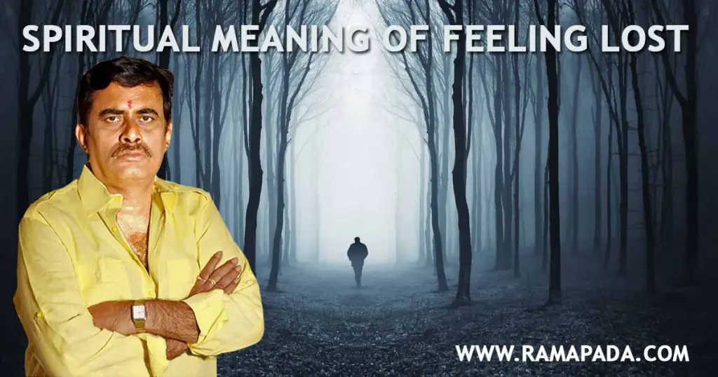 Spiritual meaning of feeling lost in life with a person walking alone in a dark forest symbolizing confusion and inner journey