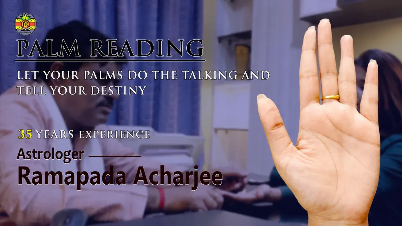 Palm reading banner with hand and destiny consultation theme