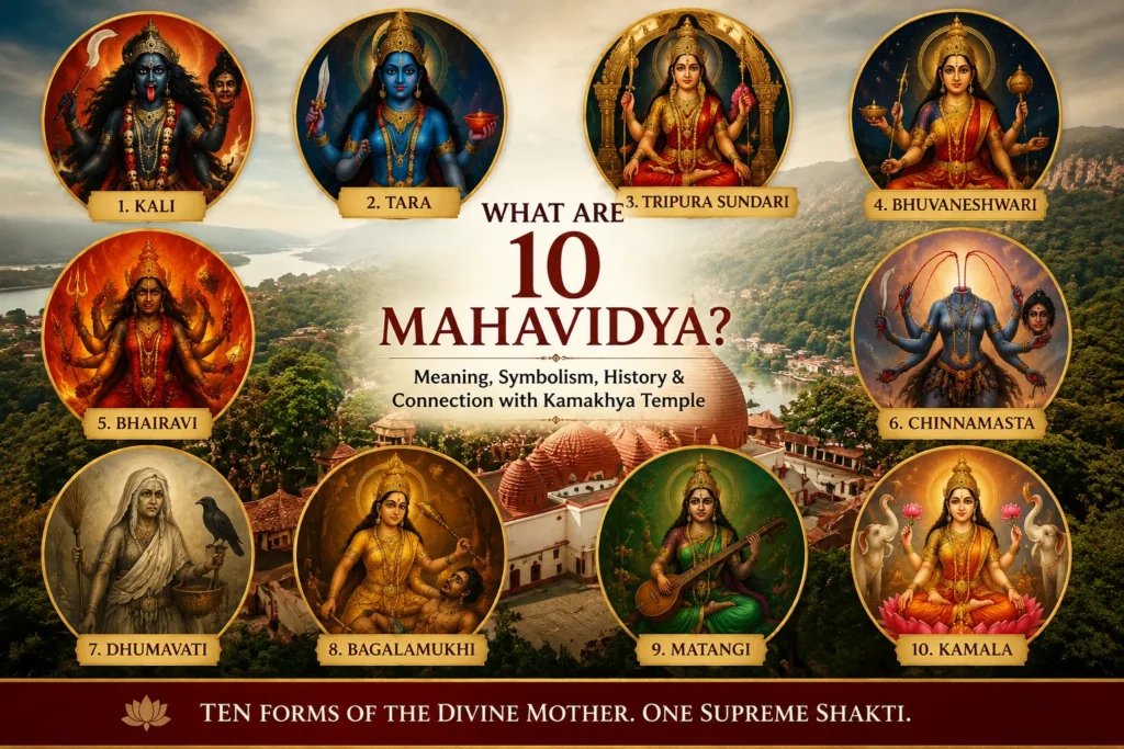 The Ten Mahavidyas with Kali, Tara, Tripura Sundari, Bhuvaneshwari, and other Divine Wisdom Goddesses at Kamakhya Temple