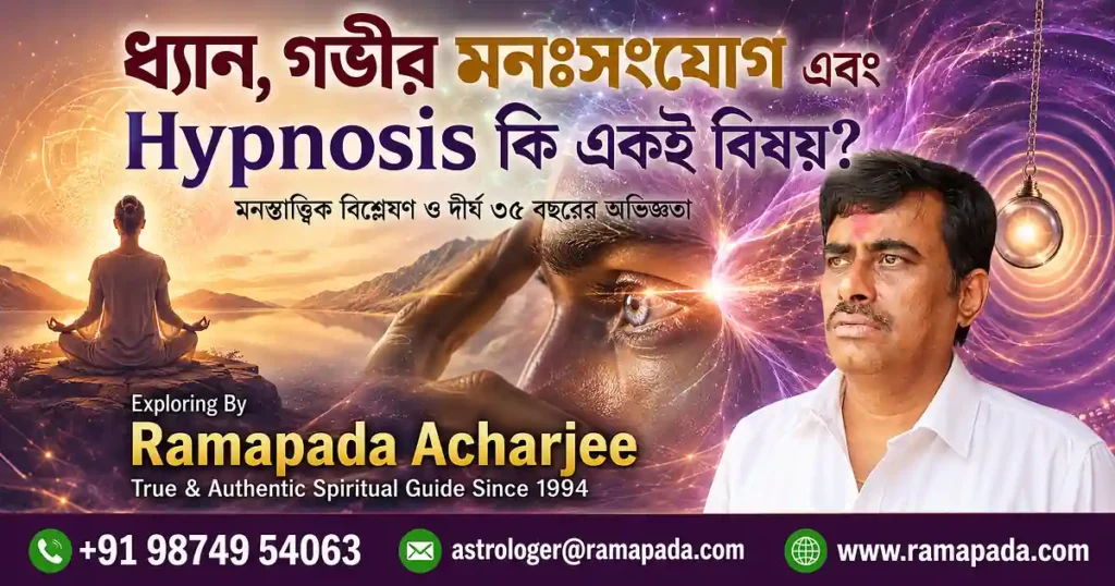 ধ্যান মনঃসংযোগ এবং Hypnosis কি একই বিষয় মনস্তাত্ত্বিক বিশ্লেষণ ও দীর্ঘ ৩৫ বছরের অভিজ্ঞতা - রামপদ আচার্য্য