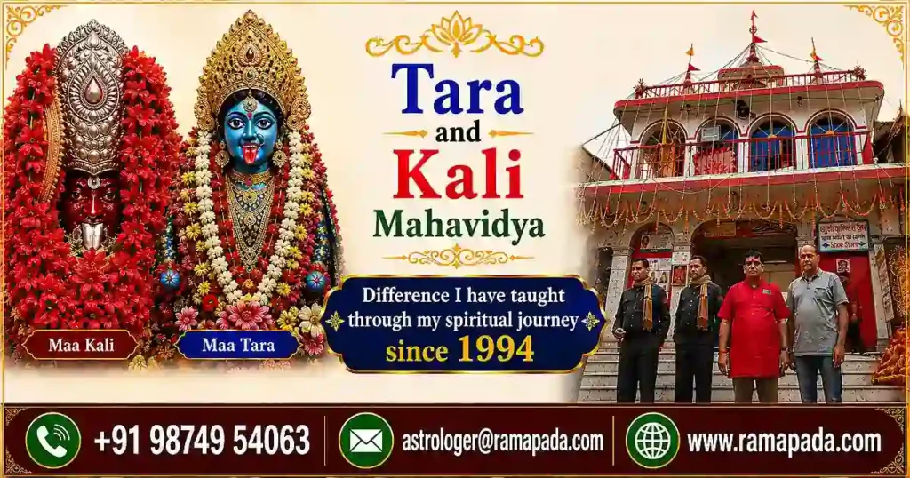 Tara and Kali Mahavidya banner featuring Maa Kali, Maa Tara